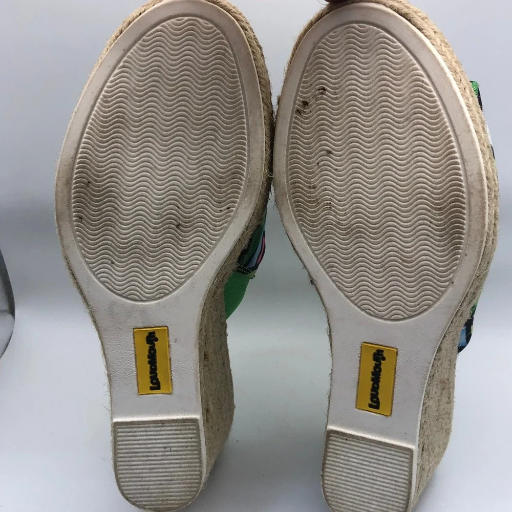 Loudmouth Marlene Womens‎ Green Geometric Print Espadrille Wedge Sandals Size 6M